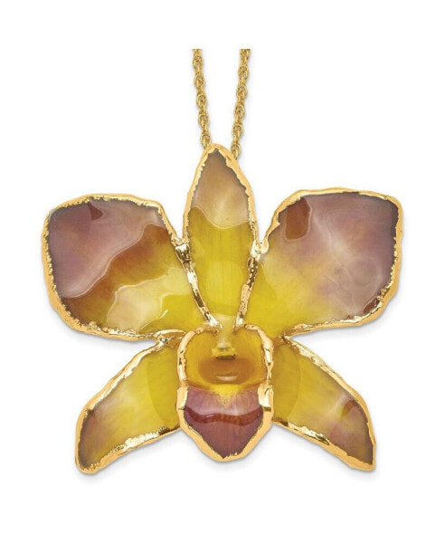 24K Gold-trim Lacquer Dipped Purple Yellow Dendrobium Orchid Necklace
