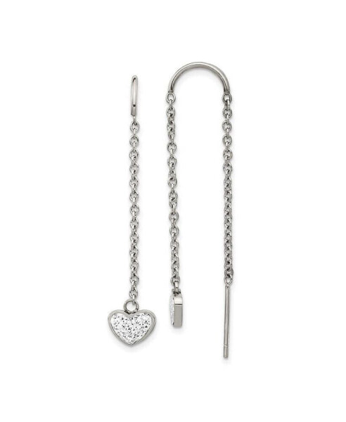 Stainless Steel Polished Crystal Heart Threader Earrings