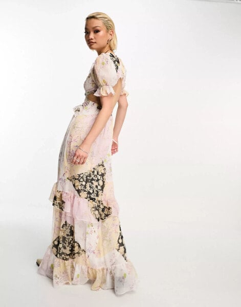 Reclaimed Vintage limited edition maxi ruffle dress with open tie back in floral print