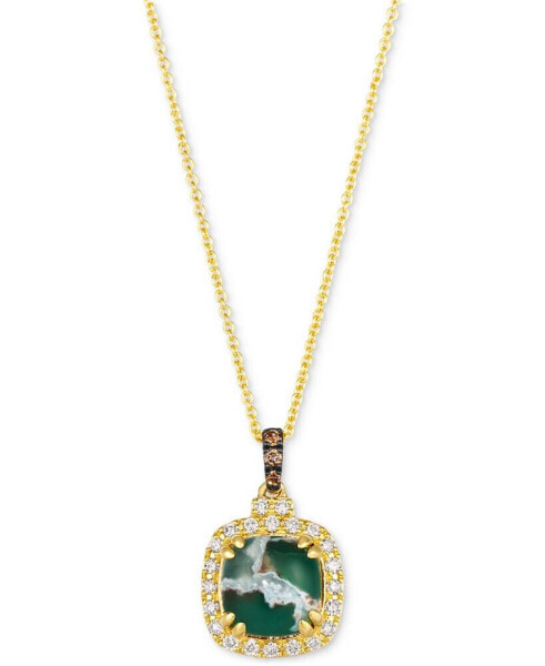 Le Vian peacock Aquaprase (1-7/8 ct. t.w.) & Diamond (1/4 ct. t.w.) Cushion Halo 20" Pendant Necklace in 14k Gold