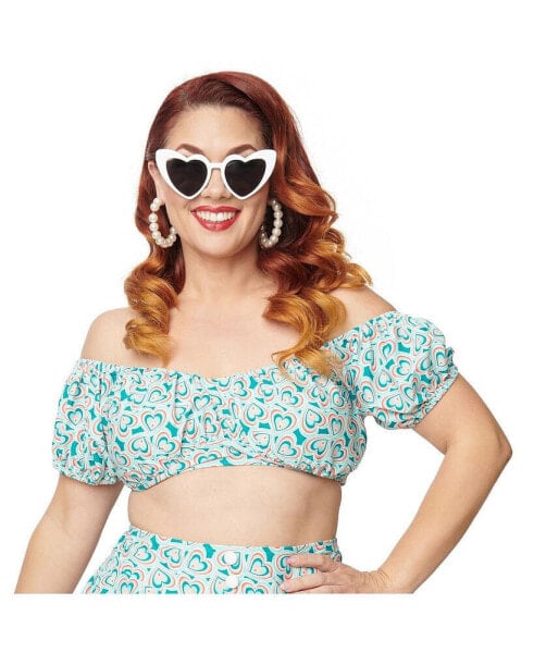 Plus Size Off The Shoulder Puff Sleeve Swim Top