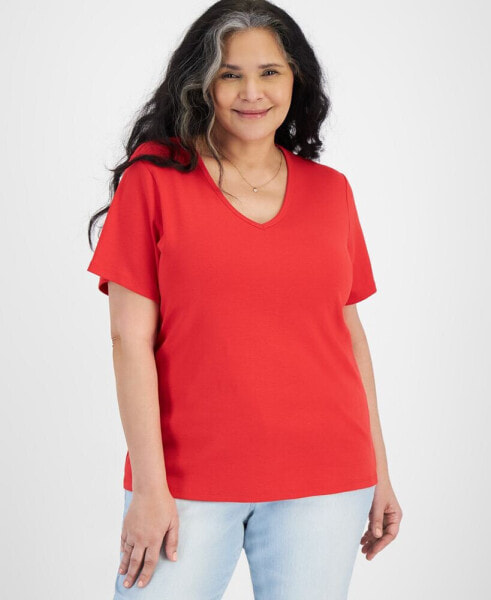 Plus Size Short-Sleeve V-Neck Top, Created for Macy's