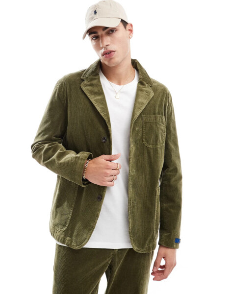 Polo Ralph Lauren single breasted tailored cord blazer in olive green CO-ORD