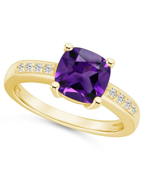 Amethyst and Diamond Ring (2 ct.t.w and 1/8 ct.t.w) 14K Yellow Gold