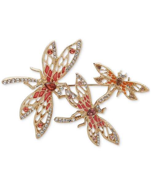 Gold-Tone Crystal & Stone Triple Dragonfly Pin