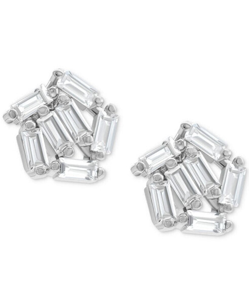 Rhodium-Plated Rectangle Crystal Cluster Stud Earrings