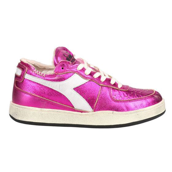 Diadora Mi Basket Row Cut Metallic Used Lace Up Womens Pink Sneakers Casual Sho
