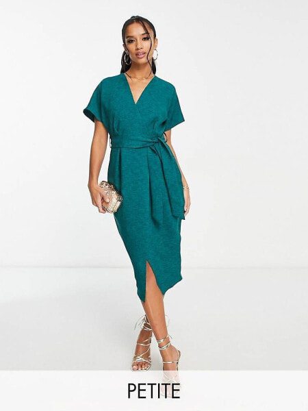 Closet London Petite kimono wrap dress in emerald