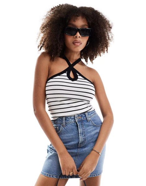 New Look halter neck vest in black stripe