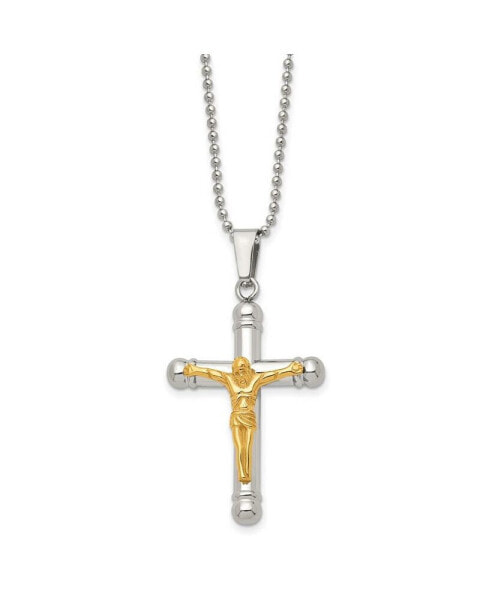 Polished Yellow IP-plated Crucifix Pendant Ball Chain Necklace