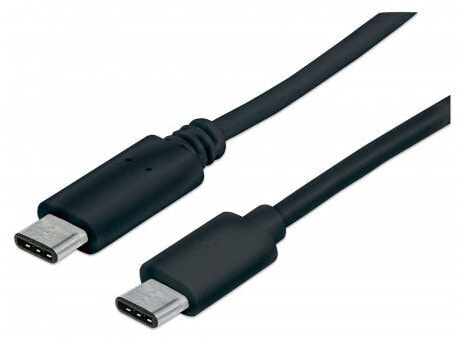 Manhattan USB-C to USB-C Cable - 1m - Male to Male - 480 Mbps (USB 2.0) - 3A (fast charging) - Equivalent to USB2CC1M - Hi-Speed USB - Black - Lifetime Warranty - Polybag - 1 m - USB C - USB C - USB 2.0 - 480 Mbit/s - Black