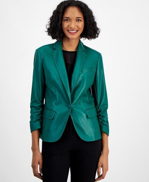 Women's Faux-Leather One-Button Blazer, Created for Macy's