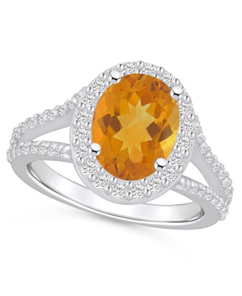 Citrine (2-1/2 ct. t.w.) and Diamond (3/4 ct. t.w.) Halo Ring in 14K White Gold