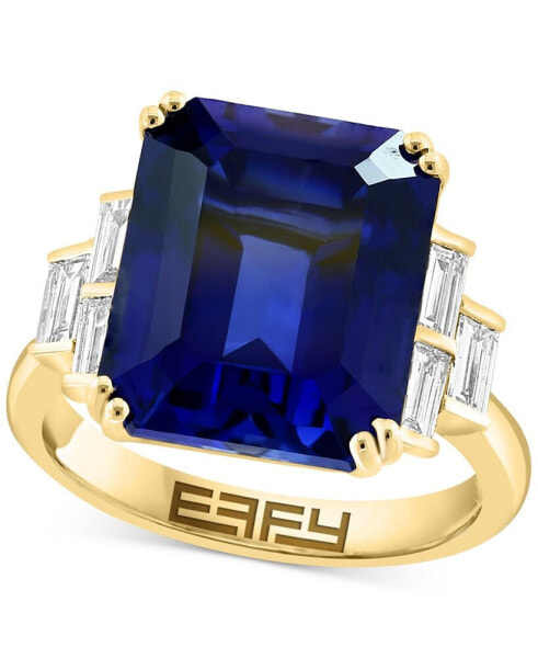 EFFY® Lab Grown Sapphire (10 ct. t.w.) & Lab Grown Diamond (1/2 ct. t.w.) Statement Ring in 14k Gold