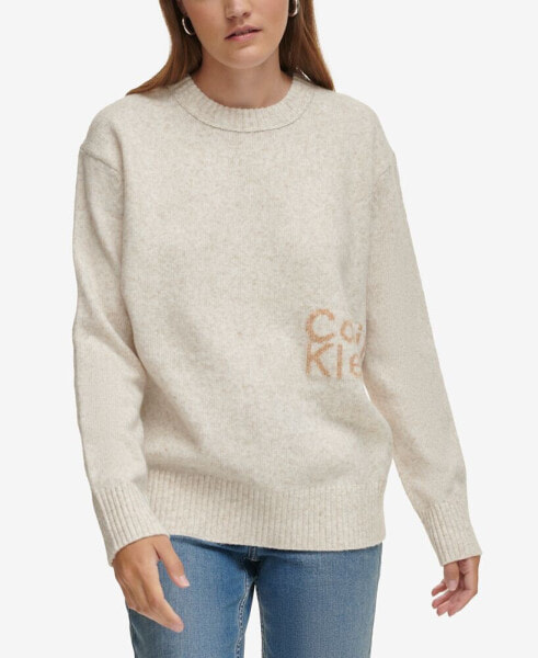 Women's Intarsia Logo Oversized Crewneck Sweater