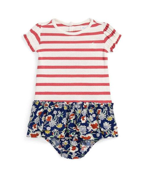 Baby Girls Striped Cotton-Blend Dress and Bloomer Set