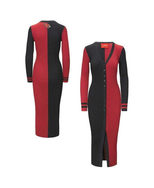 Women's Black, Cardinal Arizona Cardinals Shoko Knit Button-Up Sweater Dress