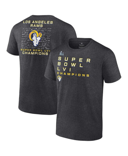 Men's Heather Charcoal Los Angeles Rams Super Bowl LVI Champions Roster Signature T-shirt