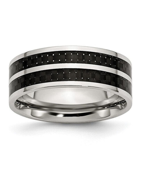 Stainless Steel Double Row Black Fiber Inlay 8mm Band Ring