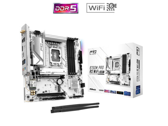 ASRock B760M Pro RS WiFi White LGA 1700 Intel B760 SATA 6Gb/s Micro ATX Motherbo