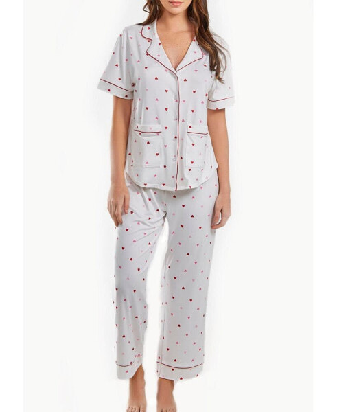 Пижама iCollection kyley с сердечным принтом и красными отделками с карманами на молнии, 2 шт.