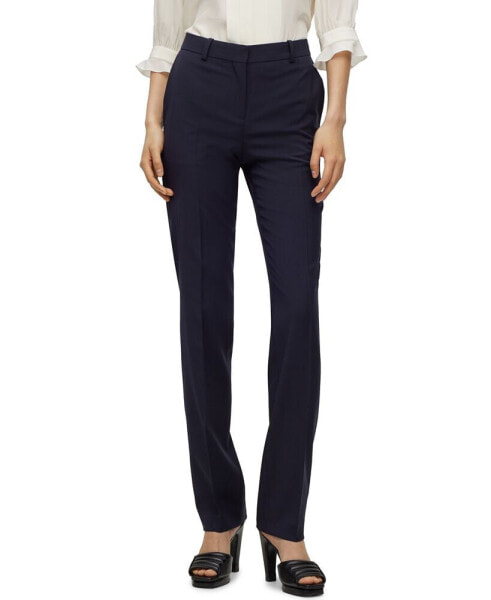 Women's Virgin Wool Regular-Fit High-Rise Pants