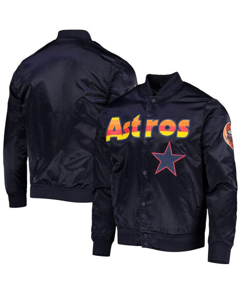 Men's Navy Houston Astros Wordmark Satin Full-Snap Jacket
