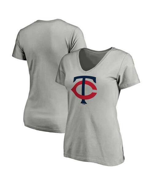 Women's Heathered Gray Minnesota Twins Core Official Logo V-Neck T-shirt