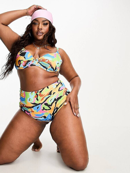 ASOS DESIGN Curve high waist bikini bottom in abstract print