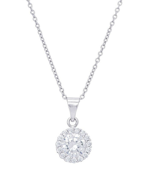 Cubic Zirconia Round Pendant 18" Silver Plate Necklace