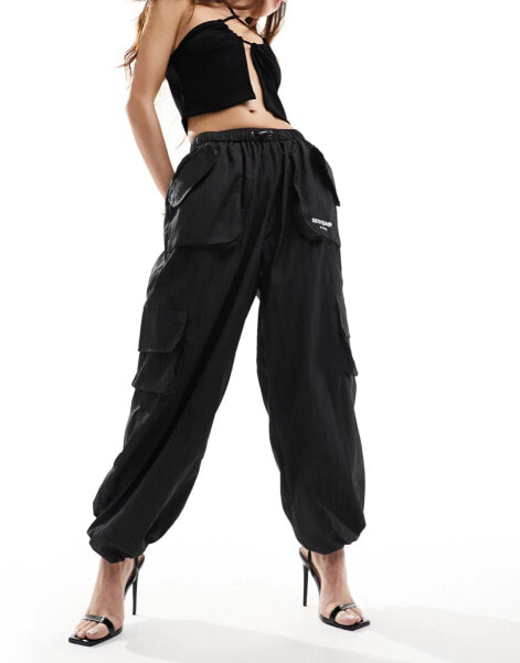 Sixth June texture nylon cargo pants in black