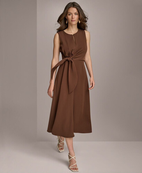 Women's Tie-Waist Keyhole Midi Dress