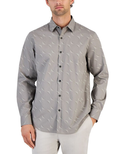 Men's Dot Wave Print Long-Sleeve Button-Up Shirt, Created for Macy's