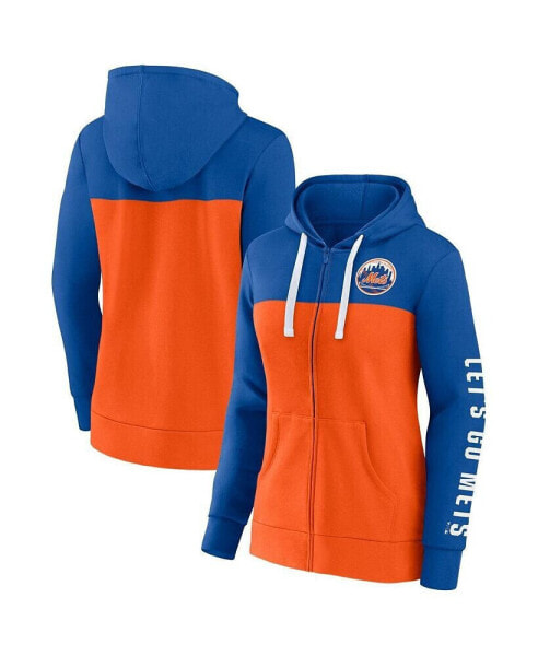Women's Royal, Orange New York Mets Take The Field Colorblocked Hoodie Full-Zip Jacket