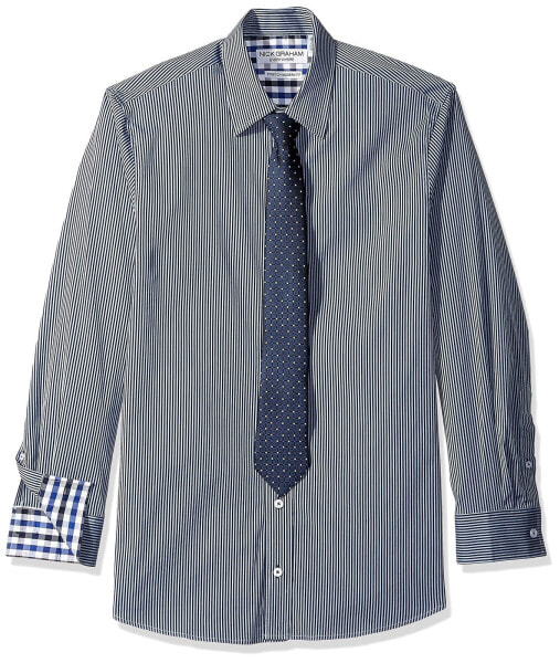 Классическая рубашка Nick Graham 293681 с галстуком в точечку, цвета Navy/Grey, M-R 32/33