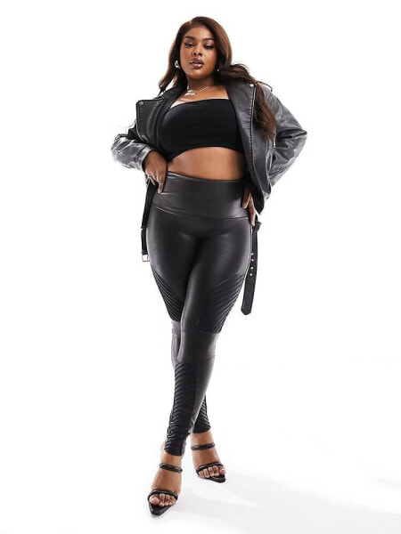 Spanx Plus faux leather moto leggings in black