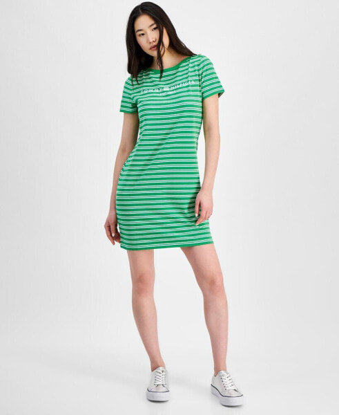Women's Striped Logo Short-Sleeve T-Shirt Dress