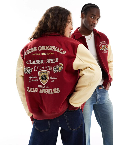 Guess Originals unisex authentic letterman jacket in red