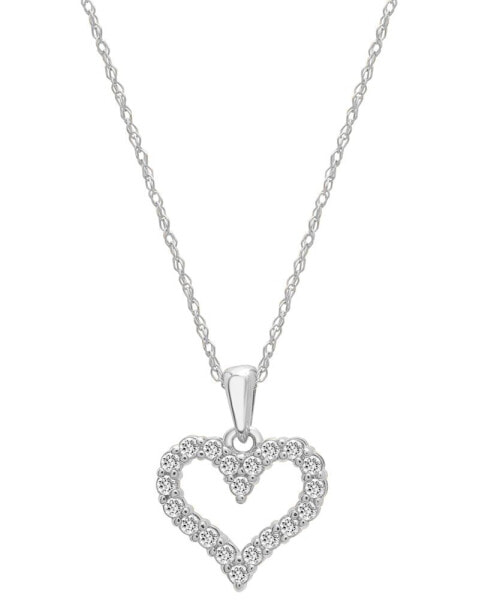 Macy's diamond Open Heart Pendant Necklace (1/4 ct. t.w.) in 14k White or Yellow Gold, 18" + 2" extender