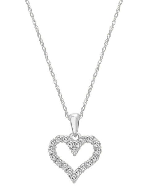 Diamond Open Heart Pendant Necklace (1/4 ct. t.w.) in 14k White or Yellow Gold, 18" + 2" extender