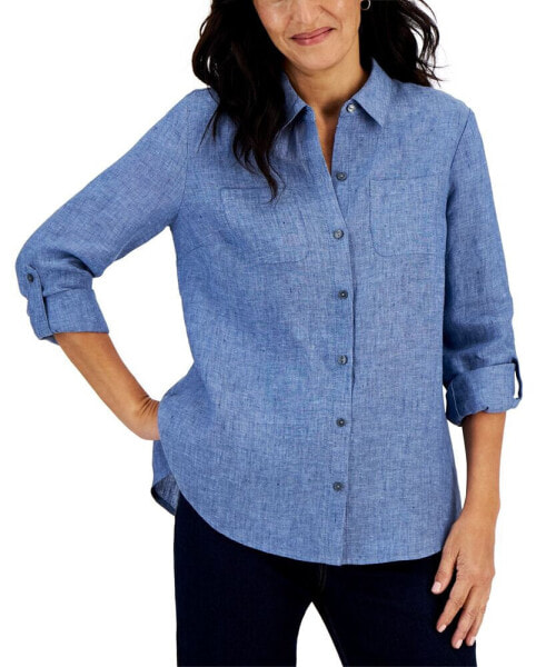 Petite 100% Linen Button-Front Shirt, Created for Macy's