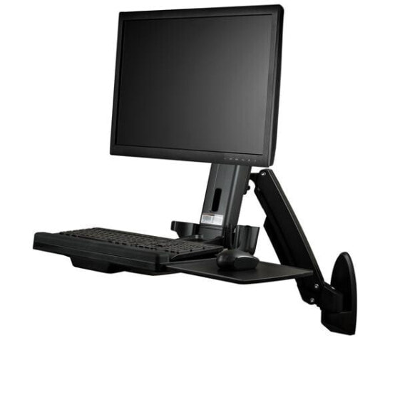 StarTech.com Wall Mount Workstation - Articulating Full Motion Standing Desk with Ergonomic Height Adjustable Monitor & Keyboard Tray Arm - Mouse & Scanner Holders - Single VESA Display - Black - 61 cm (24") - 360° - 90° - -5 - 35° - 8 kg
