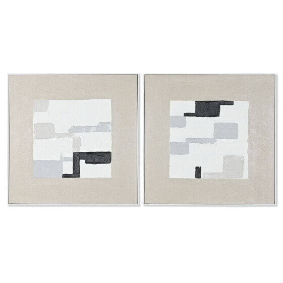 Painting Home ESPRIT White Beige polystyrene Canvas Abstract Urban 82 x 4 x 81,5 cm (2 Units)