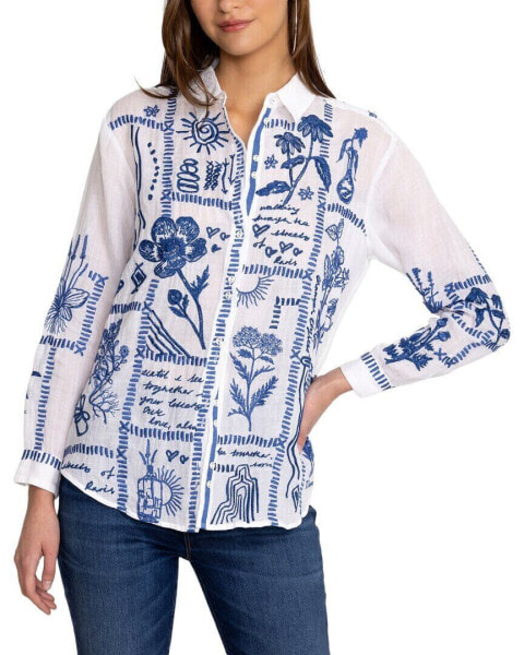 Johnny Was Petite Botanique Double Button Oversized Shirt Women's