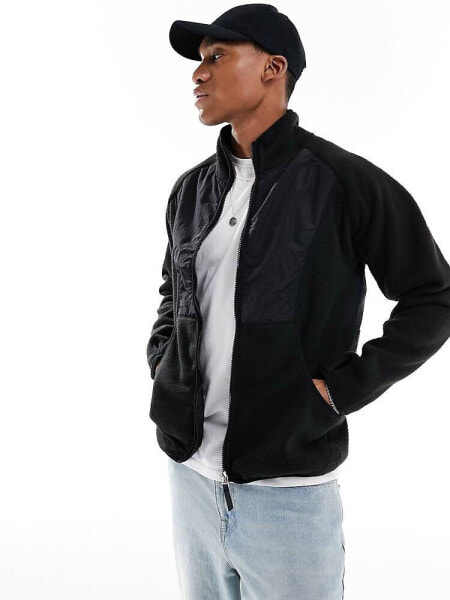 Jack & Jones fleece jacket with contrast in black