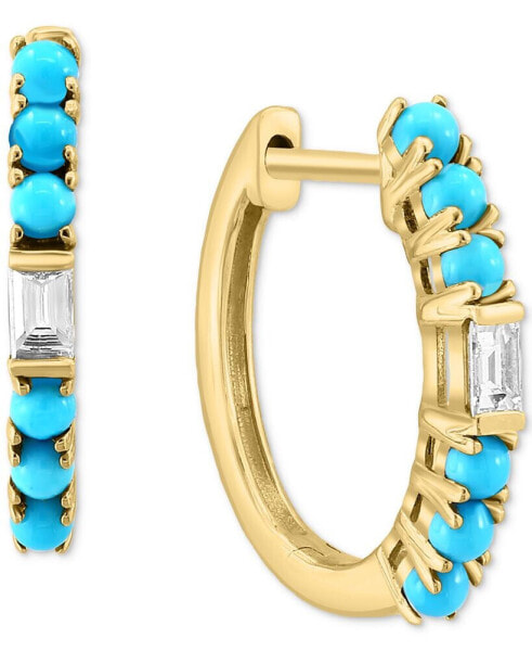 EFFY® Turquoise & Diamond (1/8 ct. t.w.) Small Huggie Hoop Earrings in 14k Gold, 0.625"