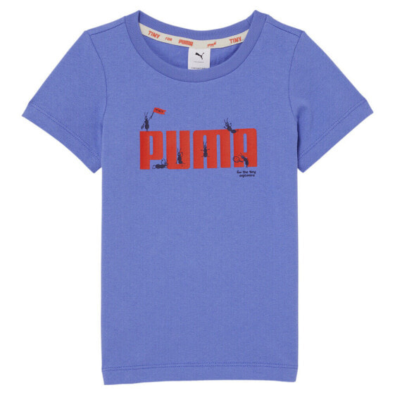 Puma Tiny X Graphic Crew Neck Short Sleeve T-Shirt Boys Blue Casual Tops 533994-
