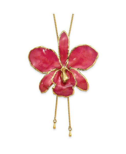 Diamond2Deal 24K Gold-trim Lacquer Fuchsia Cattleya Orchid Adjustable Necklace
