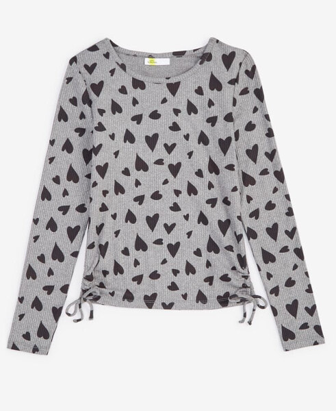 Girls Pretty Heart-Print Ribbed Side-Ruched Top, Created for Macy's