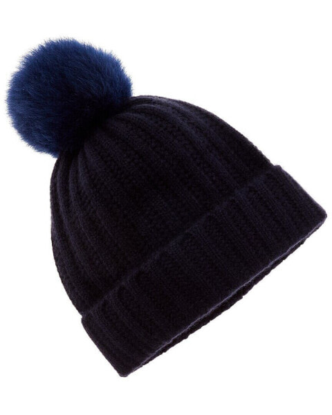 Amicale Cashmere Ladderstitch Cashmere Hat Women's Blue